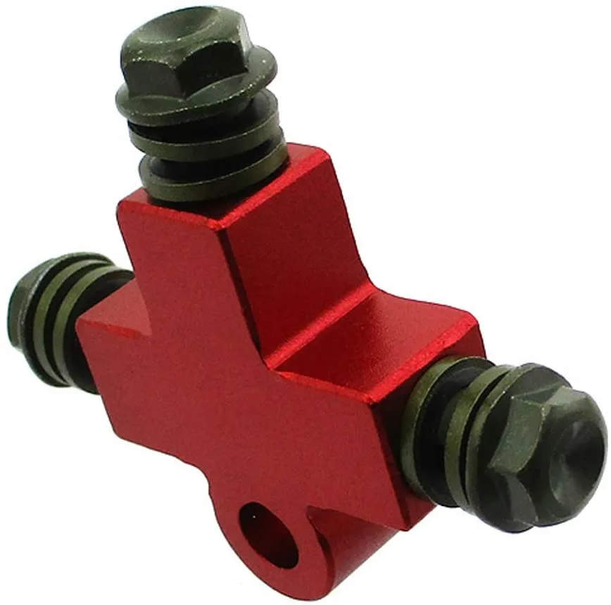 Universal ATV Hydraulic Brake Line Tee Aluminum CNC (RED)