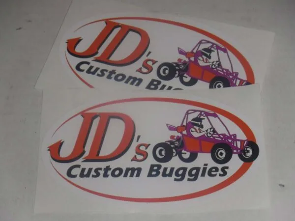 JD'S CUSTOM BUGGIES LOGO OVAL DECALS (PAIR) PURPLE/ORANGE